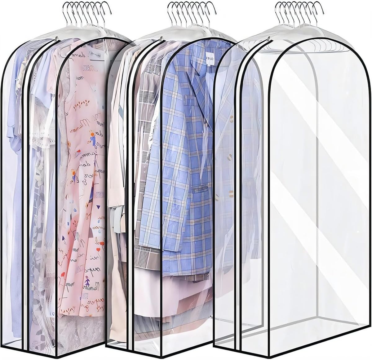 Clear Clothing Storage Bags - 3 Pack with Zipper Closure