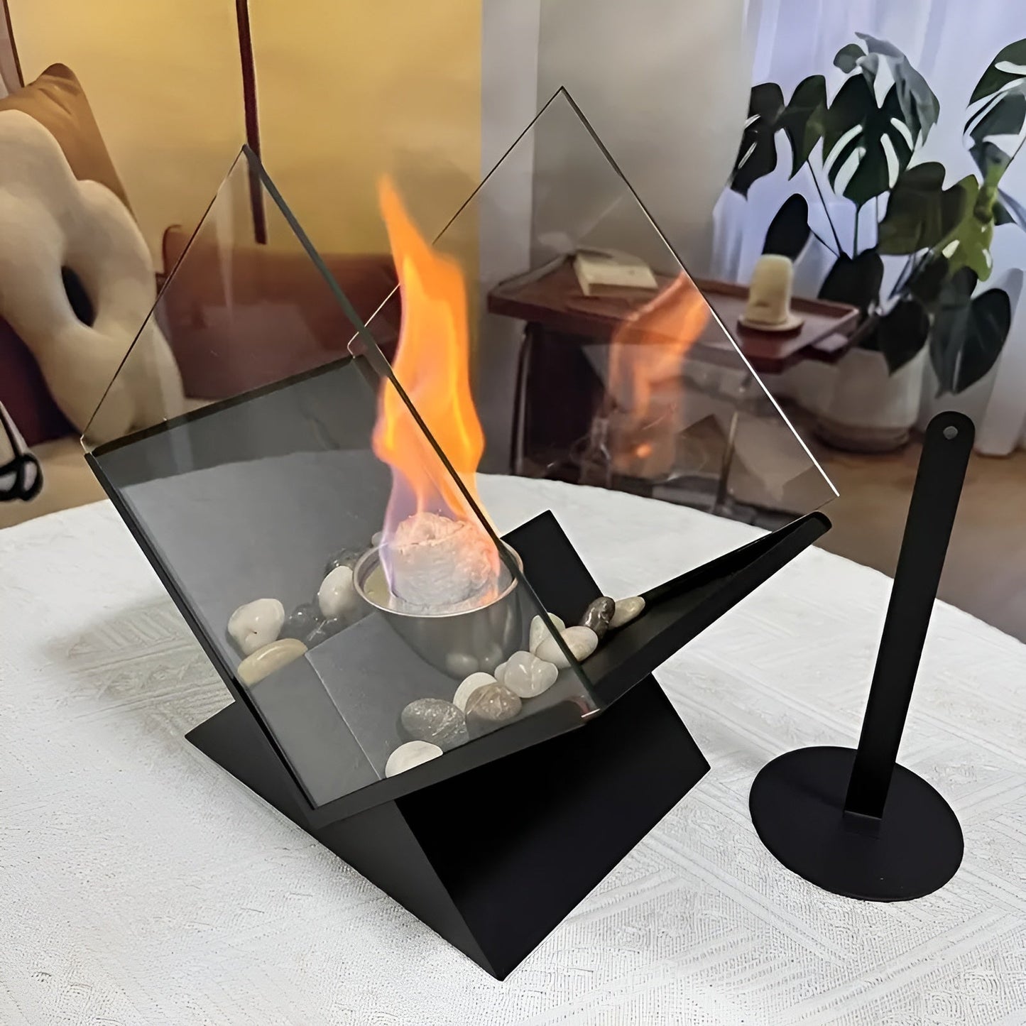 Modern Ethanol Table Fire Pit with Stone Design