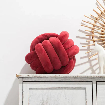 Plush Cushion with Knotted Suede Ball Accent