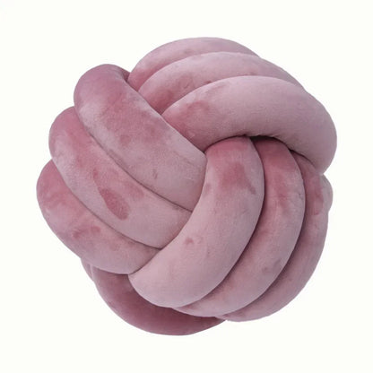 Plush Cushion with Knotted Suede Ball Accent