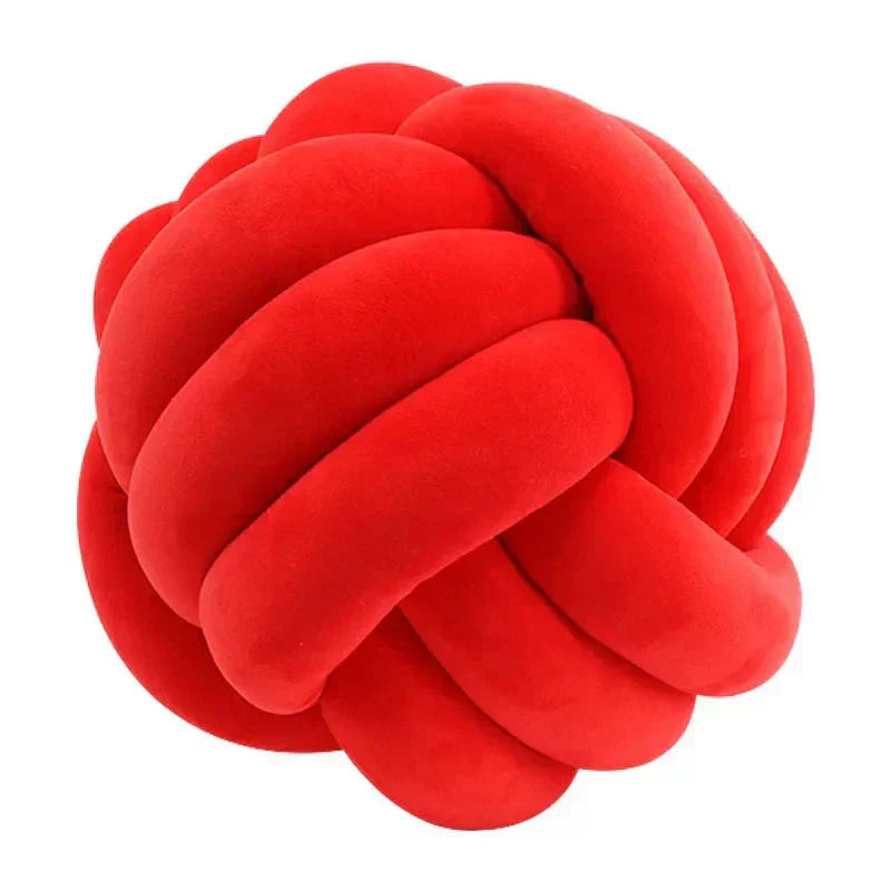 Plush Cushion with Knotted Suede Ball Accent