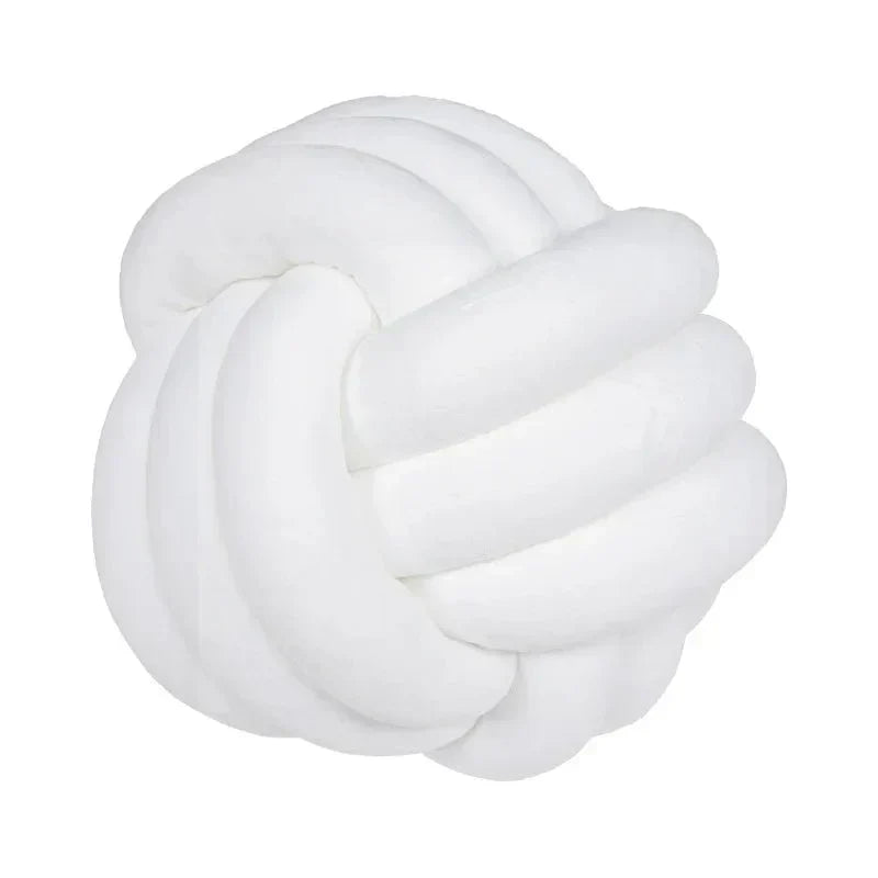 Plush Cushion with Knotted Suede Ball Accent