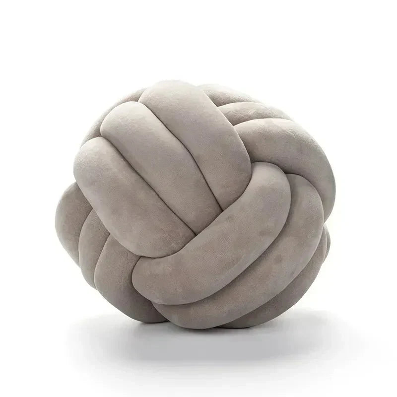 Plush Cushion with Knotted Suede Ball Accent