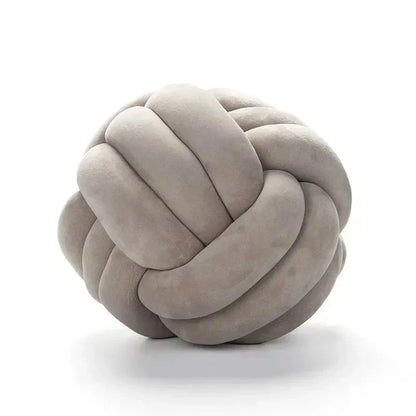 Plush Cushion with Knotted Suede Ball Accent