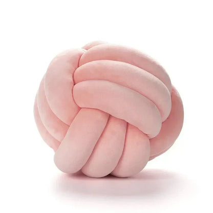 Plush Cushion with Knotted Suede Ball Accent