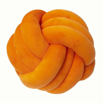 Plush Cushion with Knotted Suede Ball Accent