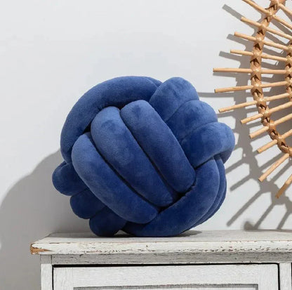 Plush Cushion with Knotted Suede Ball Accent