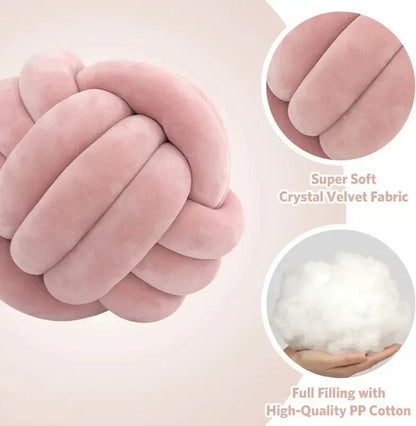 Plush Cushion with Knotted Suede Ball Accent