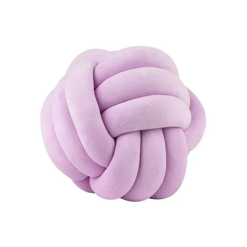 Plush Cushion with Knotted Suede Ball Accent