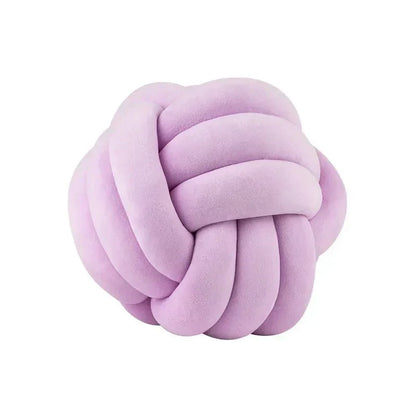 Plush Cushion with Knotted Suede Ball Accent