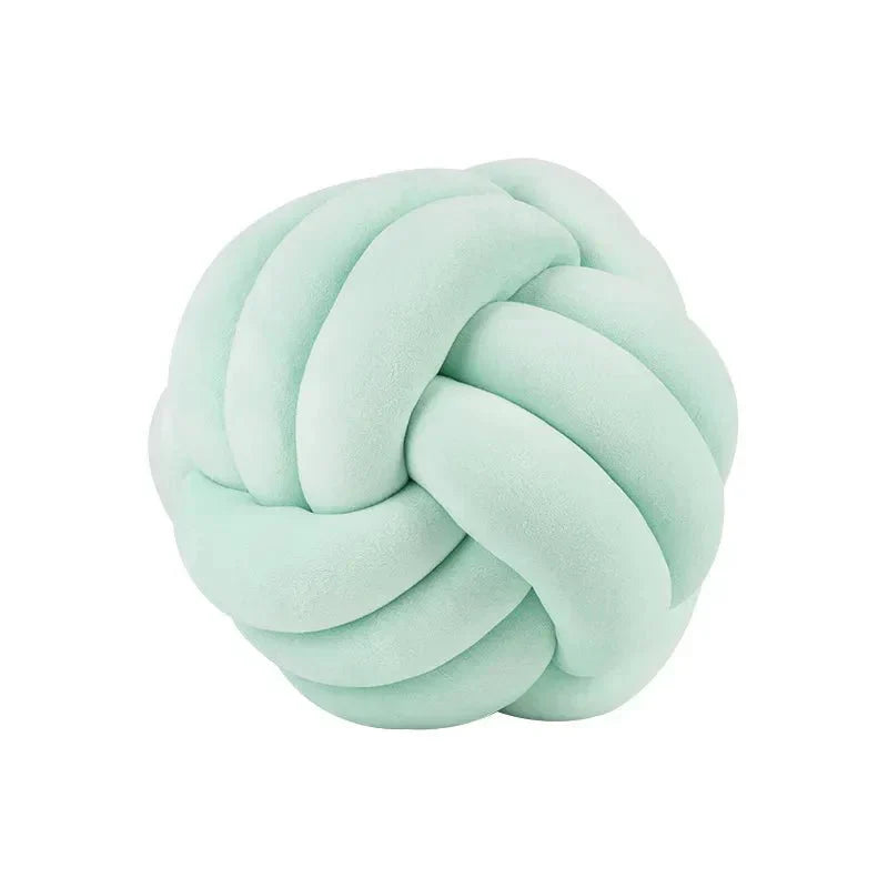 Plush Cushion with Knotted Suede Ball Accent