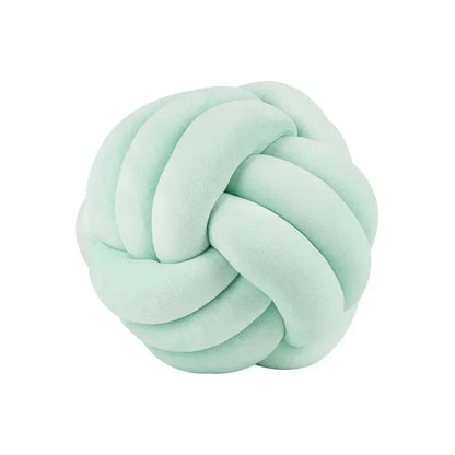 Plush Cushion with Knotted Suede Ball Accent