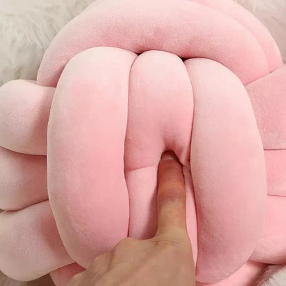Plush Cushion with Knotted Suede Ball Accent - Cofik