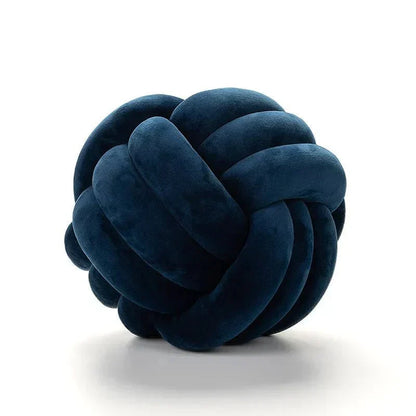Plush Cushion with Knotted Suede Ball Accent