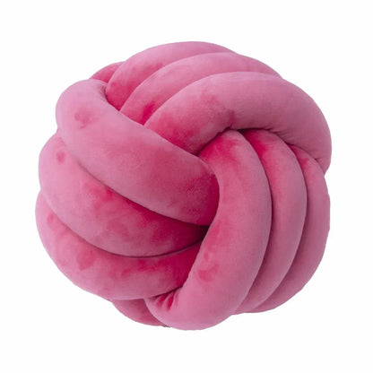 Plush Cushion with Knotted Suede Ball Accent