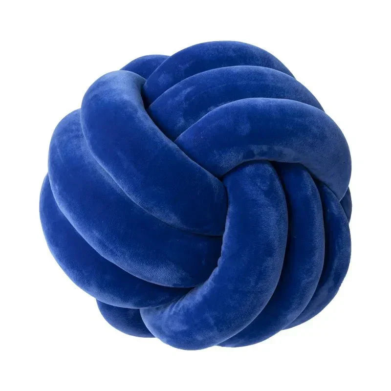 Plush Cushion with Knotted Suede Ball Accent
