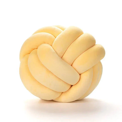 Plush Cushion with Knotted Suede Ball Accent