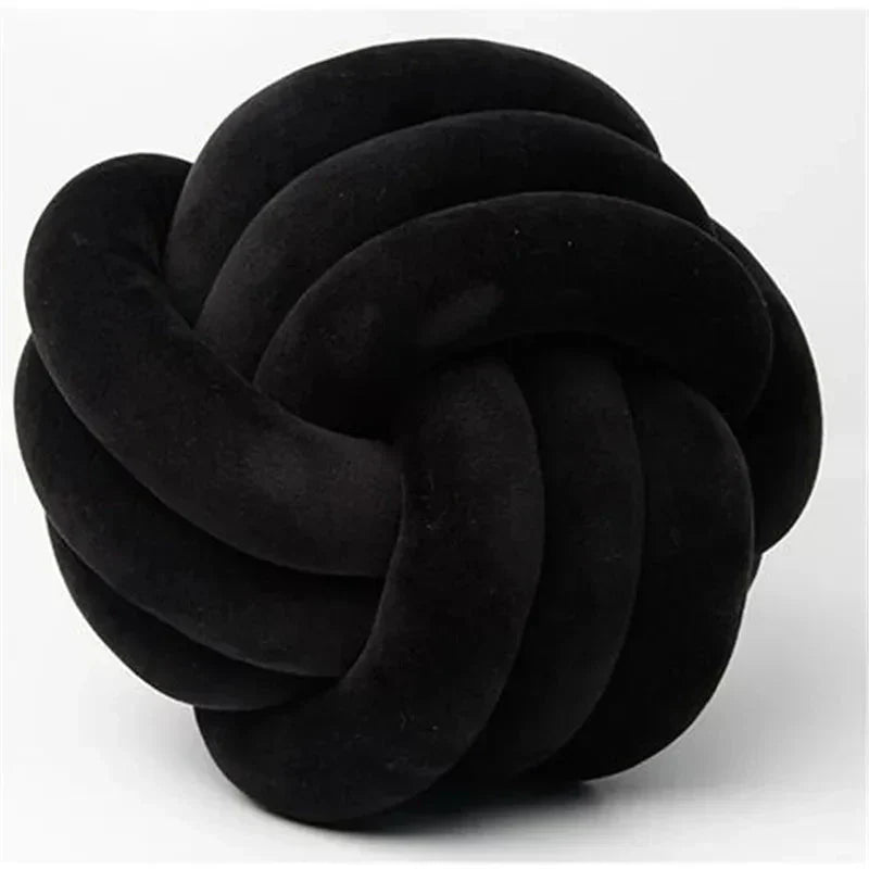 Plush Cushion with Knotted Suede Ball Accent