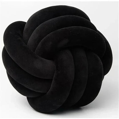 Plush Cushion with Knotted Suede Ball Accent