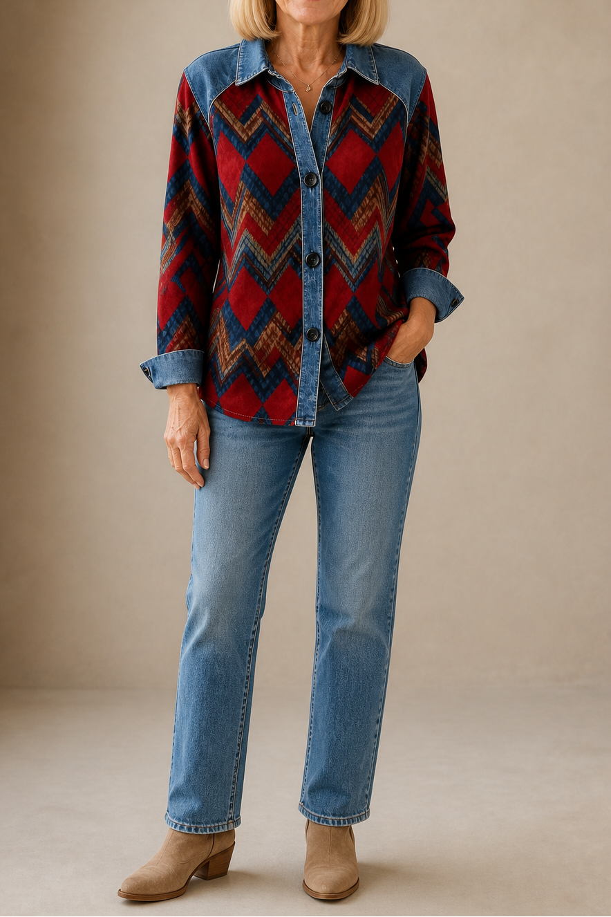 Denim-Trim Hooded Knit Cardigan