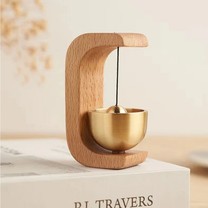 Wireless Door Chime with Metal Bell and Wood Base