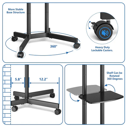 Portable TV Cart with Wheels and Storage Shelf