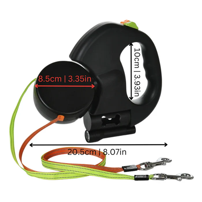 Reflective Adjustable Double Dog Leash with LED Night Light