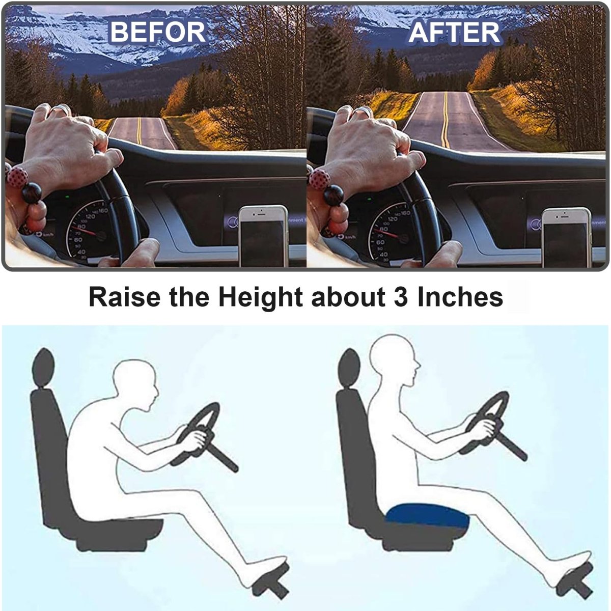 Comfortable Car Seat Cushion for Better Visibility