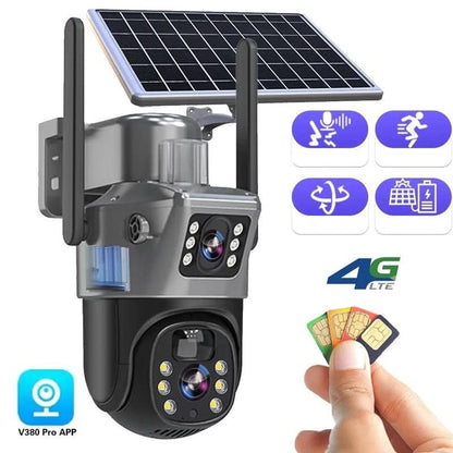 DUALGUARD CAM – Wireless 4K Security Camera with Solar Panel & 360° Panoramic View