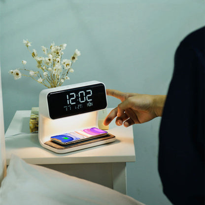 Compact Bedside Lamp with Wireless Charging & Alarm Clock