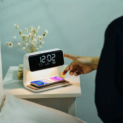 Smart 3-in-1 Bedside Table Lamp with Wireless Charger and Clock