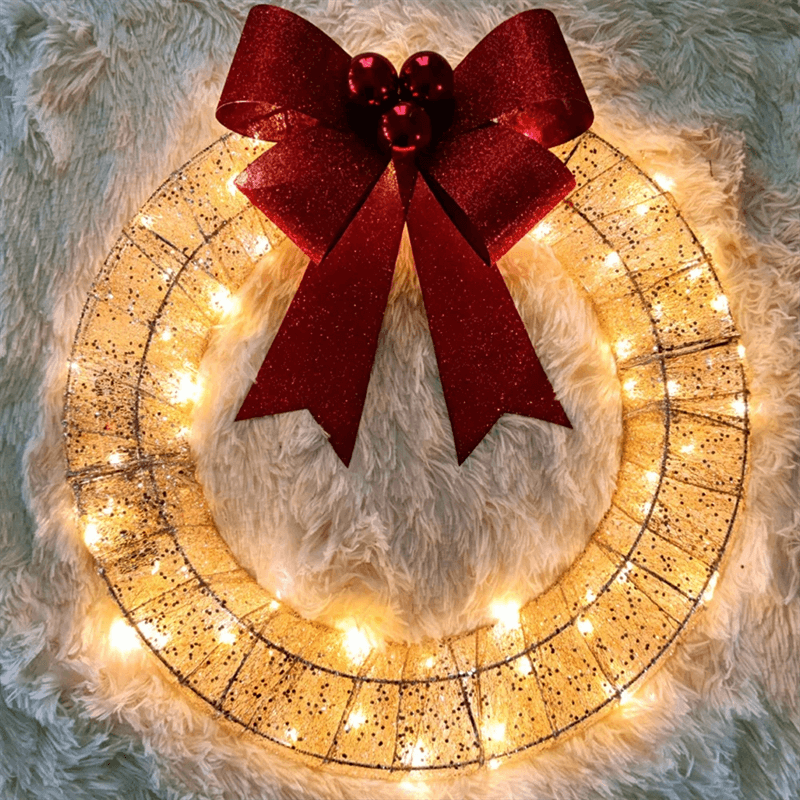Festive LED Christmas Wreath with Large Bow Decor