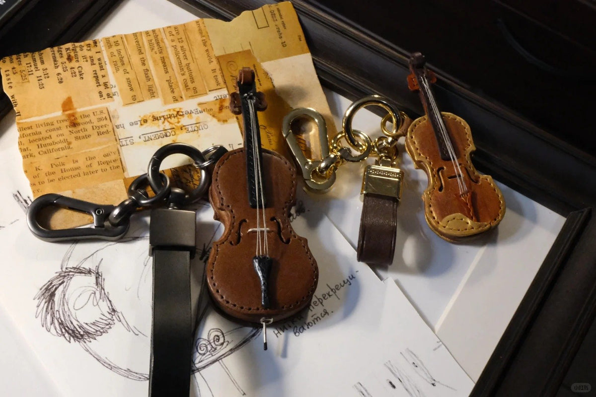 Genuine Leather Music Keychain Pendant