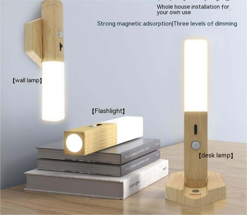 Compact Wooden LED Bedside Table Lamp