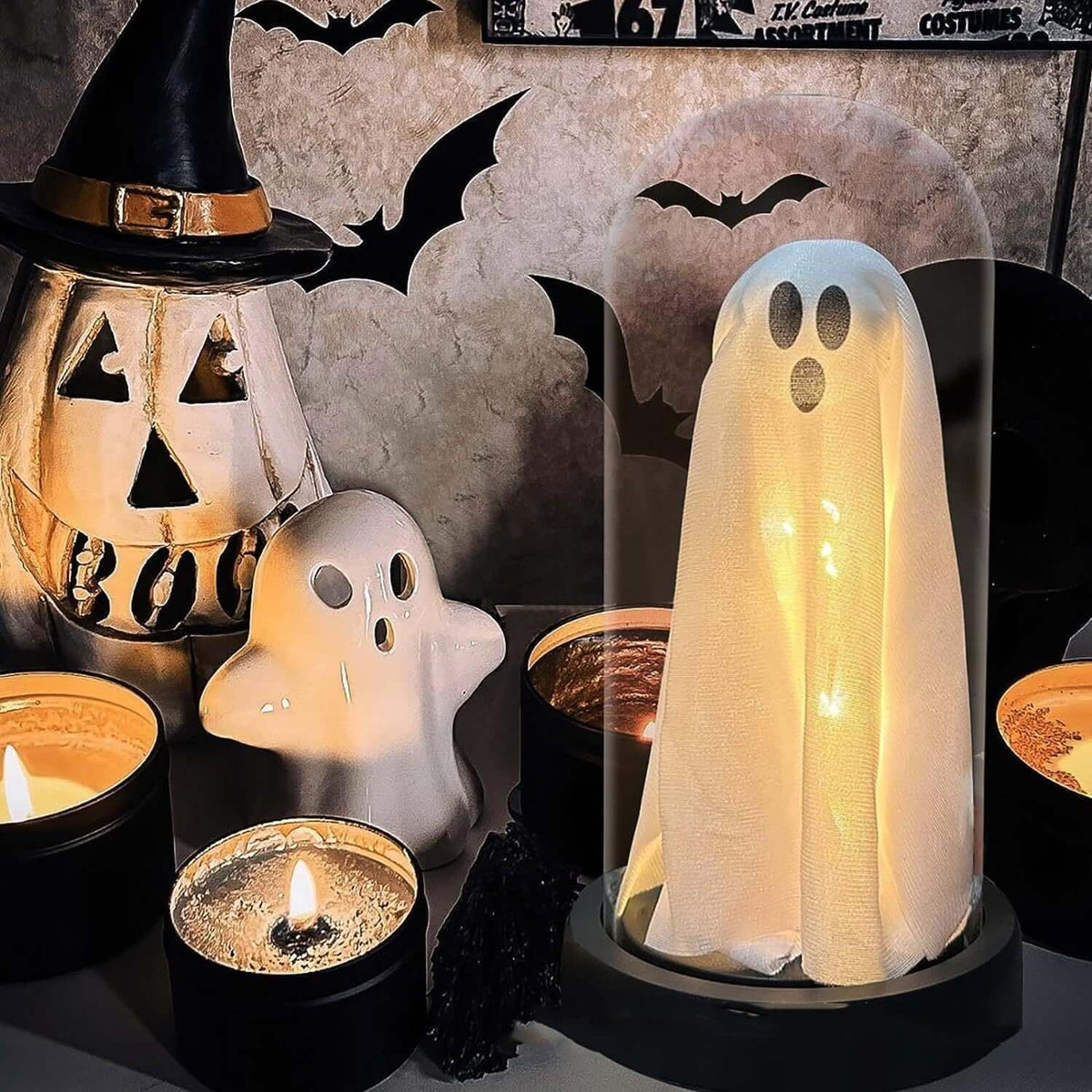 Spooky Ghost Glass Dome Table Lamp