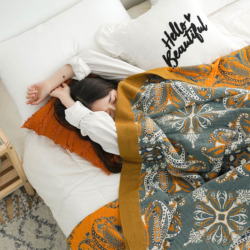 Natural Floral Reversible Quilt - Lightweight Cotton in Navy Blue