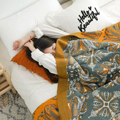 Natural Floral Reversible Quilt - Lightweight Cotton in Navy Blue