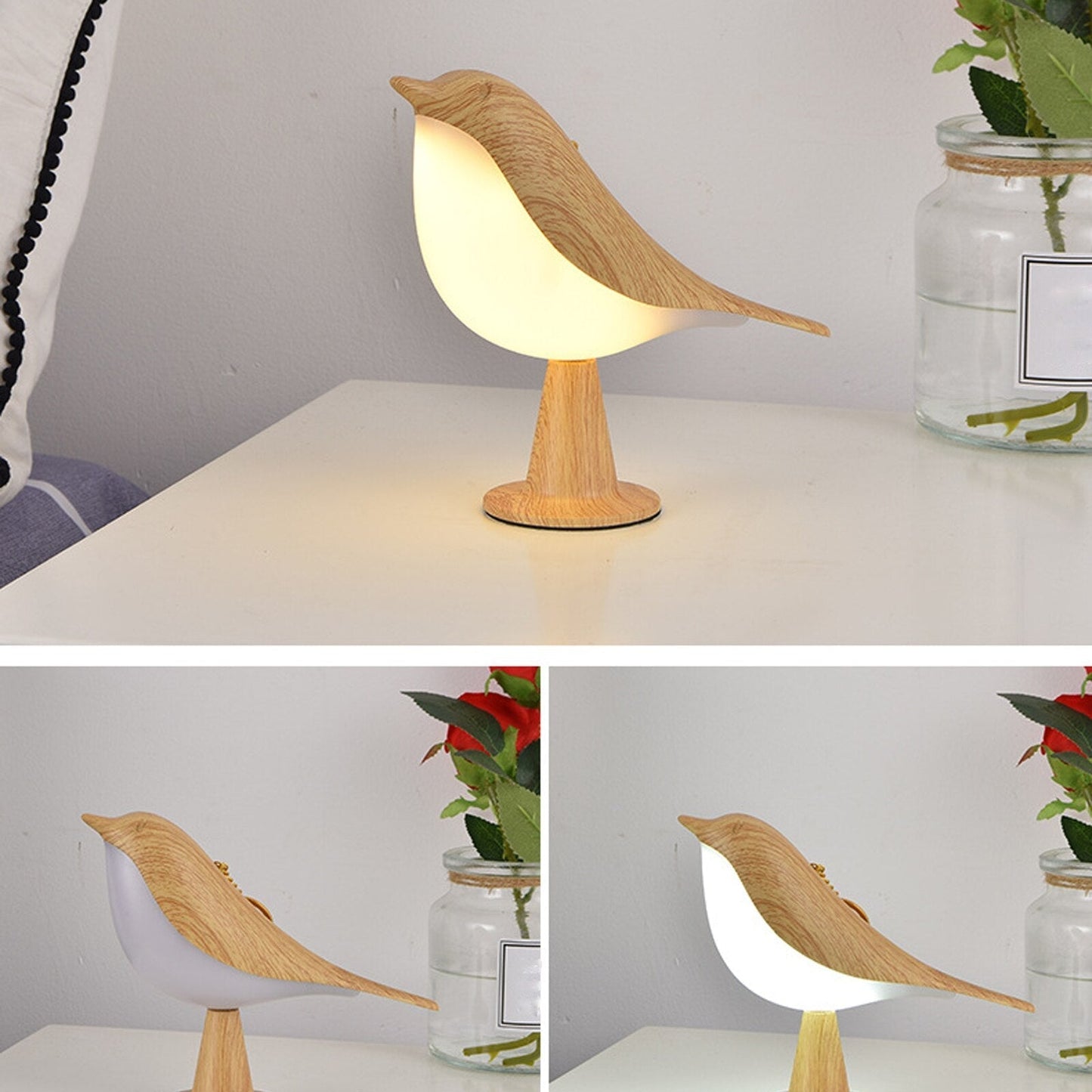 Rustic Wooden Bird Table Light