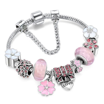 Delicate Floral Silver Charm Bracelet for Women
