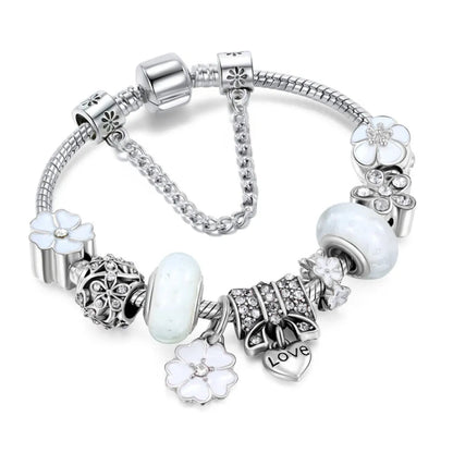 Delicate Floral Silver Charm Bracelet for Women