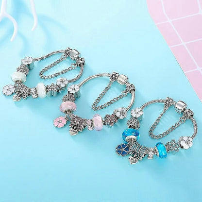 Delicate Floral Silver Charm Bracelet for Women