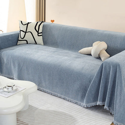 Plush Herringbone Couch Cover with Fringe - Cofik