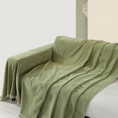 Plush Herringbone Couch Cover with Fringe