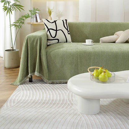 Plush Herringbone Couch Cover with Fringe