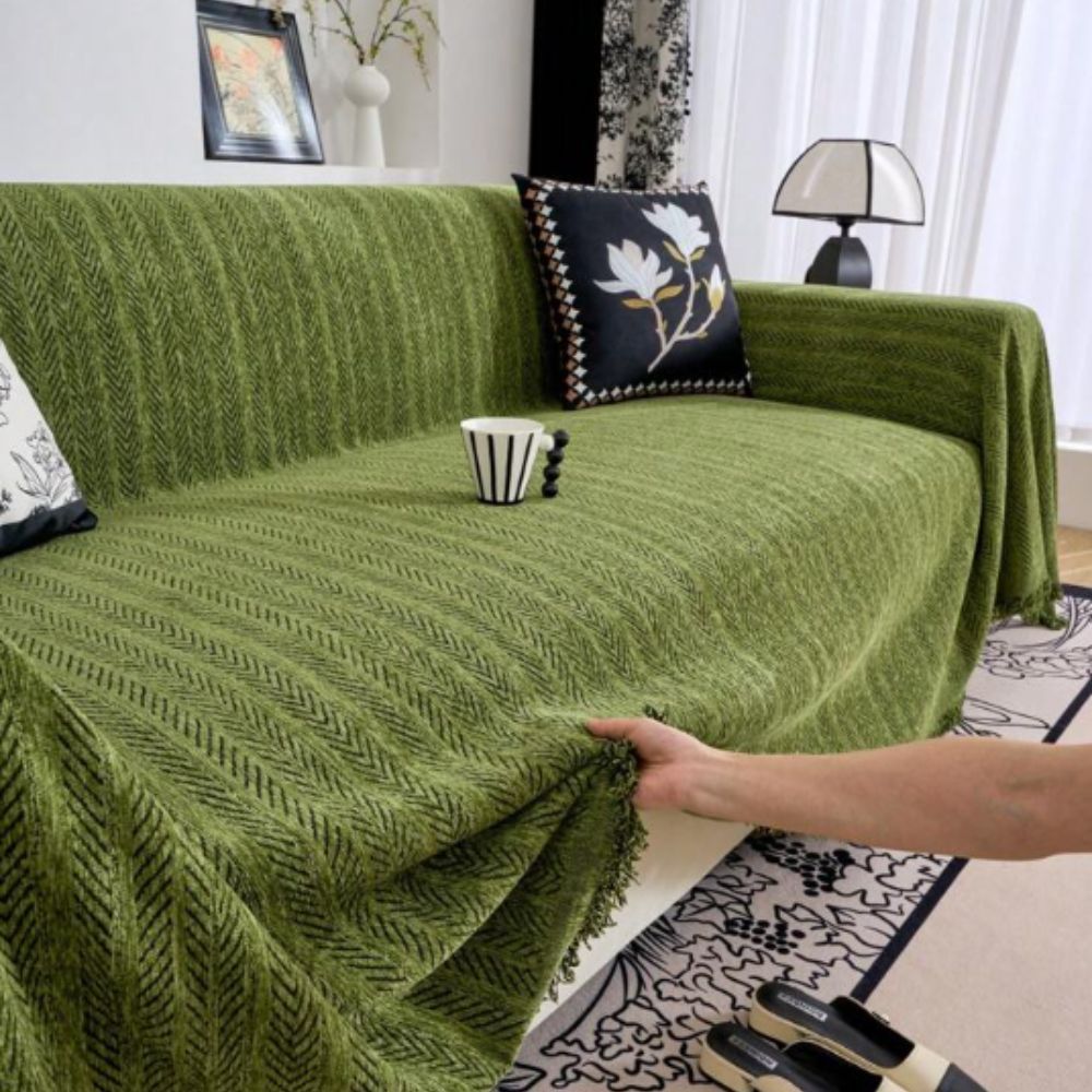Plush Grey Herringbone Sofa Slipcover