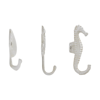 Coastal Ocean 3 Piece Wall Hook Set - Shell, Crab, Seahorse