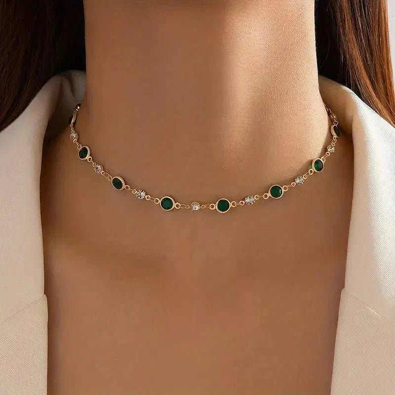 Green Diamond Dainty Choker Necklace - Cofik