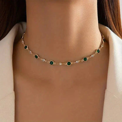 Green Diamond Dainty Choker Necklace - Cofik