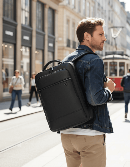 Premium Leather Laptop Backpack with USB Charger