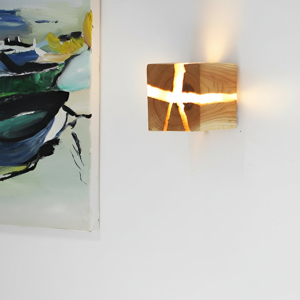 Rustic Wooden Wall Light – Natural Textured LED Sconce - Cofik